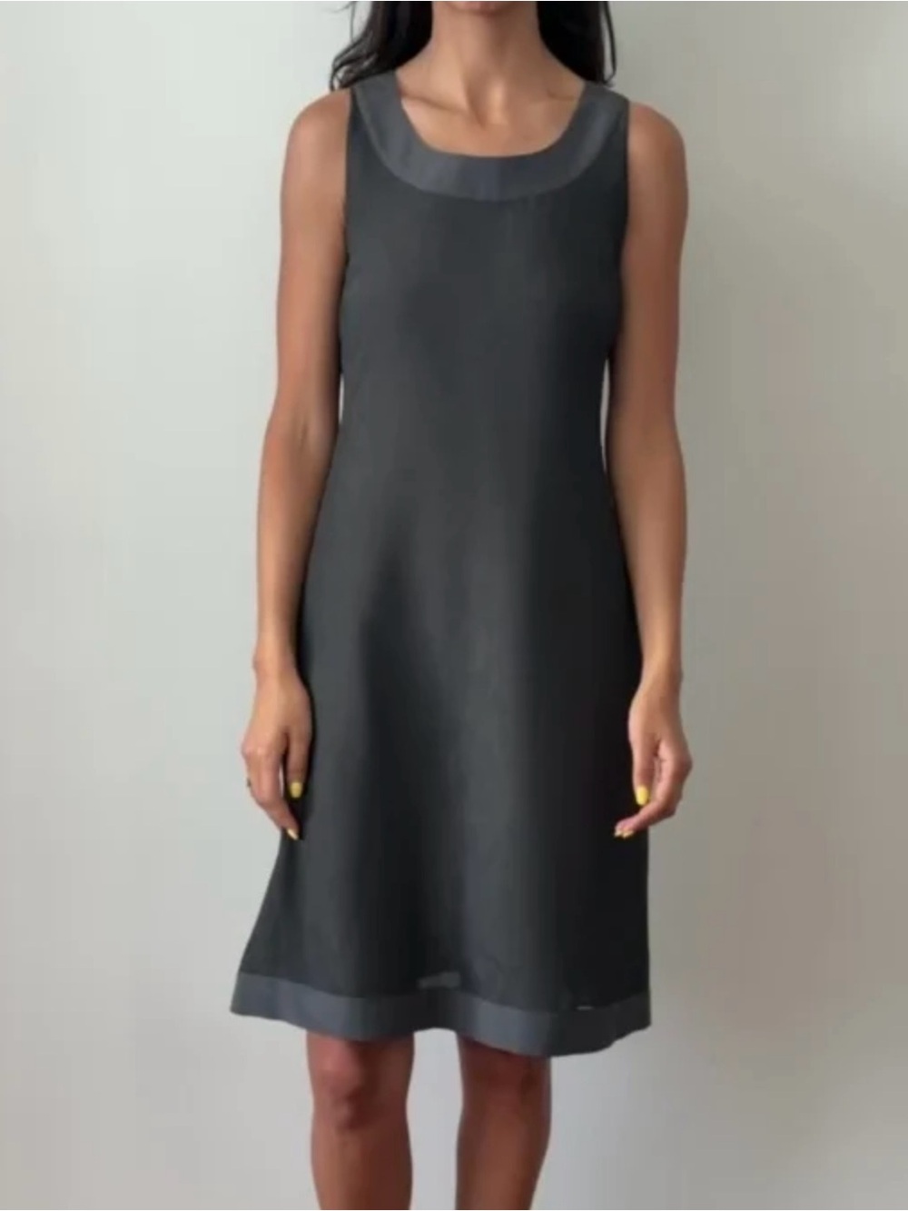 Vintage Emporio Armani Dark Grey Sleeveless Ramie Shift Dress TG 42/6-8 US